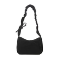 Minimalist black crescent shoulder bag with pleated cloud strap and side bow detail - Black