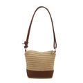 Borsa tote in paglia con fondo in pelle marrone e tracolla su sfondo bianco - Marrone