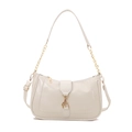 Elegante bolso de hombro en cuero blanco crema con hebilla dorada y correa de cadena - Blanco