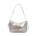 Bolso bandolera plateado con cadena dorada y elegante diseño de solapa curva - Plateado