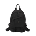 Zaino minimalista in nylon nero con tasche a fibbia ed etichetta alla moda - Nero