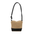 Secchiello minimalista in paglia con fondo in pelle nera e tracolla con nodo decorativo - Nero