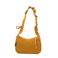 Retro mustard yellow hobo crescent bag with ruched strap and bow detail for women - Yellow
