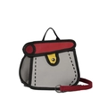 2D cartoon style gray square shoulder bag with red flap and bold black outlines - Red