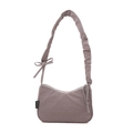 Chic purple nylon underarm bag featuring a ruffled strap and decorative bow accent - Gray