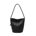 Sac seau minimaliste en cuir grainé noir avec chaîne argentée pour femme - Noir