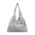 Blue gradient tote bag with delicate white floral embroidery and large lace bow - Blue with Pendant