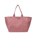 Classic red and white checkered canvas tote bag with dual handles for summer shopping - Red