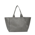 Classic black and white checkered canvas tote bag with large capacity for daily shopping - Black