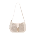 Sac à épaule blanc cassé élégant à paillettes avec fermoir doré sur fond blanc - Blanc