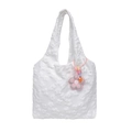 Borsa tote bianca con trama floreale 3D e ciondolo a forma di fiore di peluche rosa - Con Ciondolo / Bianco