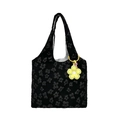 Borsa tote nera in pizzo floreale con trama 3D a rilievo e ciondolo a fiore giallo - Con Ciondolo / Nero