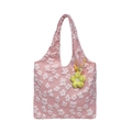 Borsa tote rosa con trama floreale in rilievo e ciondolo a forma di fiore giallo - Con Ciondolo / Rosa