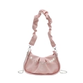 Borsa a spalla rosa in pelle PU plissettata con catena decorativa di perle - Rosa