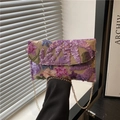 Bohemian sequin embroidered clutch bag with floral patterns and gold chain strap - Purple