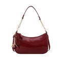 Glossy red patent leather shoulder bag with gold chain strap and cherry charm detail - With Charm / Red