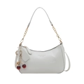 Glossy white patent leather crescent shoulder bag with cherry charm and gold chain - With Charm / White