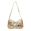 Goldene Pailletten-Hobo-Tasche für Damen mit Metalltextur und Leder-Schultergurt - Gold