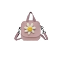 Borsa a tracolla in tela rosa con decorazione a margherita 3D e dettaglio smiley - Viola