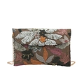 Floral embroidered envelope bag with sequins and gold chain strap on canvas - Brown