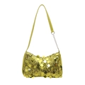 Borsa baguette con paillettes giallo lime e catena argento per stile trendy Y2K - Verde