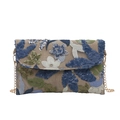 Fashionable beige woven chain bag with colorful sequin floral embroidery for women - Blue