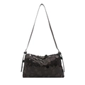 Elegant black sequin pillow shoulder bag with silver zipper and glossy reflective texture - Black