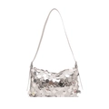 Chic silver sequin shoulder bag with sparkling Y2K aesthetic and slim gray strap - Silver