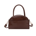 Borsa Boston in pelle verniciata marrone scuro con dettagli dorati e manici lunghi superiori - Marrone
