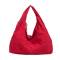 Large red nylon tote bag with drawstring sides and wide shoulder strap for daily travel - Red