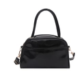 Borsa a mano in pelle verniciata nera con finiture dorate e manico superiore curvo - Nero