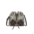 Stijlvolle grijze bucket bag van gewassen canvas met bruine kunstlederen bies en zilveren details - Lichtgrijs
