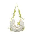 Off-white and green nylon hobo bag with flower pendant and drawstring details - With Charm / White