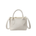 Cream white bucket bag in lychee texture leather with top handles and shoulder strap - No Pendant / White