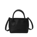 Elegant black pebble leather crossbody bucket bag with twin handles and fashion lettering - No Pendant / Black