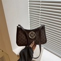Retro-Baguette-Schultertasche in Braunem Jacquard mit Monogramm und M-Logo-Hardware - Dunkelbraun