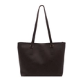 Minimalist large brown PU leather tote bag with embossed fashion logo on white background - Brown