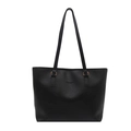 Minimalist black matte PU leather tote bag with large capacity and gold metal ring details - Black