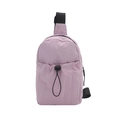 Minimalist light purple wrinkled nylon sling bag with adjustable black shoulder strap - Purple
