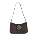 Bolso bandolera vintage marrón oscuro con estampado de letras y logo M plateado en blanco - Marrón Oscuro
