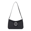 Elegante bolso de hombro creciente negro con estampado M y logo metálico plateado en blanco - Negro
