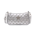 Silver quilted shoulder bag with rhinestones and a large star emblem on white background - Silver