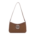 Bolso de hombro retro marrón con monograma M y logotipo plateado en ecopiel - Tostado
