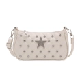 White quilted shoulder bag with rhinestones and star stud in chic French style - White