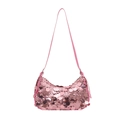 Schicke rosa Pailletten-Schultertasche mit großer Kapazität und glänzendem Finish für Damen - Rosa