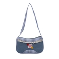 Schattige geruite schoudertas in denim blauw met kant en kersen applicatie - Blauw