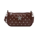 Quilted dark brown shoulder bag with rhinestone star detail and glossy patent leather finish - Brown