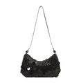 Schicke Damen-Hobo-Tasche mit schwarzen Pailletten, Glanzeffekt und feinem Lederriemen - Schwarz