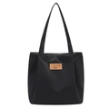 Sac fourre-tout en toile noire avec patch en cuir, idéal pour les cours et le bureau - Noir
