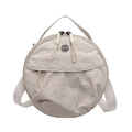 Beige nylon round crossbody bag with adjustable strap and front zipper pocket - Off White
